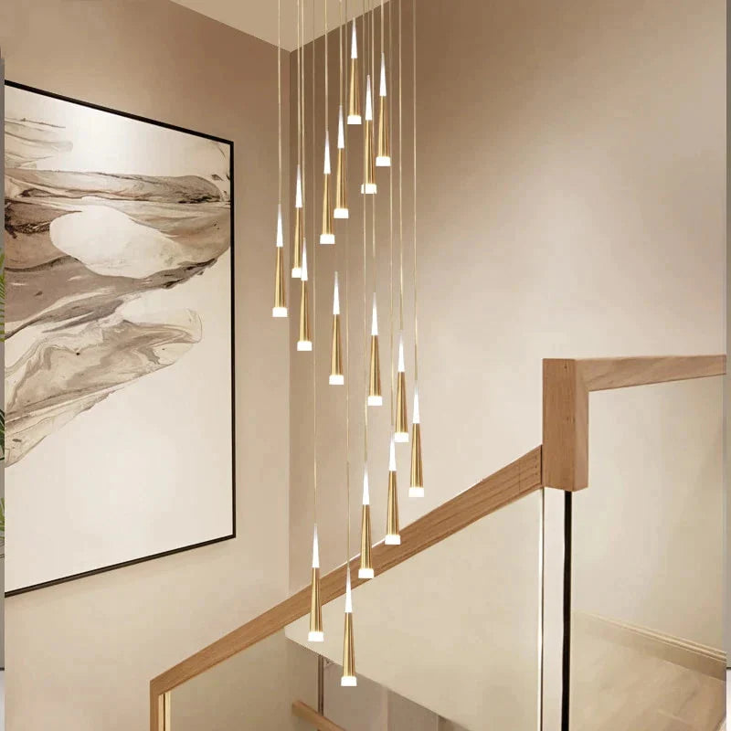 Gold Color Modern Led Pendant Hanging Lights Stair Lightfor Living Room Dining Lighting