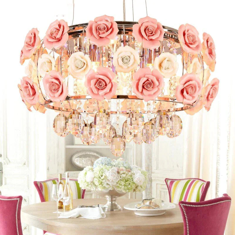 New Arrival Led Crystal Ceiling Lights Lustres De Sala Beautiful Rose Style For Bedroom Dining Room