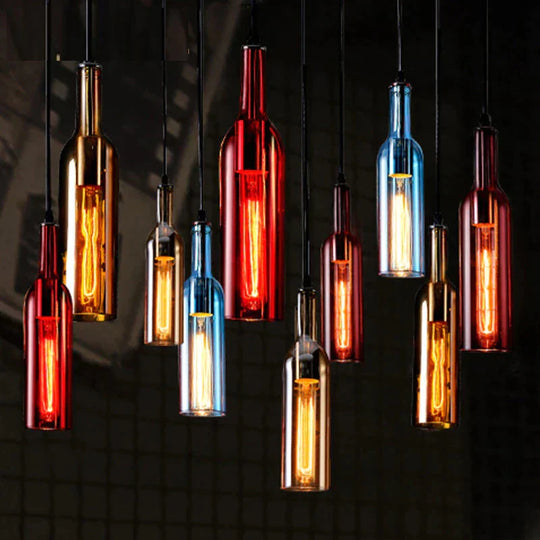 Wine Bottle Pendant Lamp Led Light Creative Bar Saloon Restaurant Home Christmas Decor 5 Colors