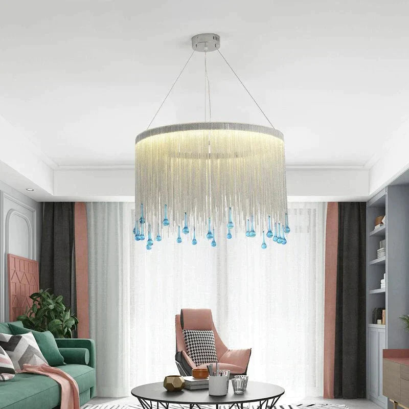 Modern Pendant Light For Bar Led Lamp Dining Simple Silver Waterfall Lamps Vintage Lights Living