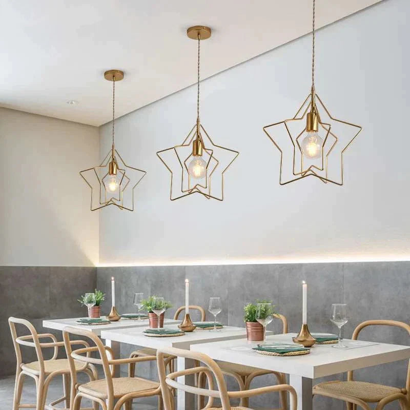 Modern Led Pendant Lights Rotating Star Shade Copper Lamp For Dining Room Kitchen Restaurant Bar