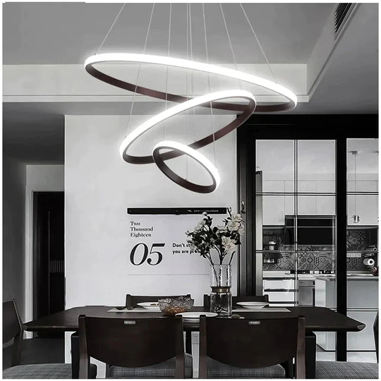 Modern Led Pendant Lights Hang Lamp Living Room Foyer White Coffee Black External Illumination Ring