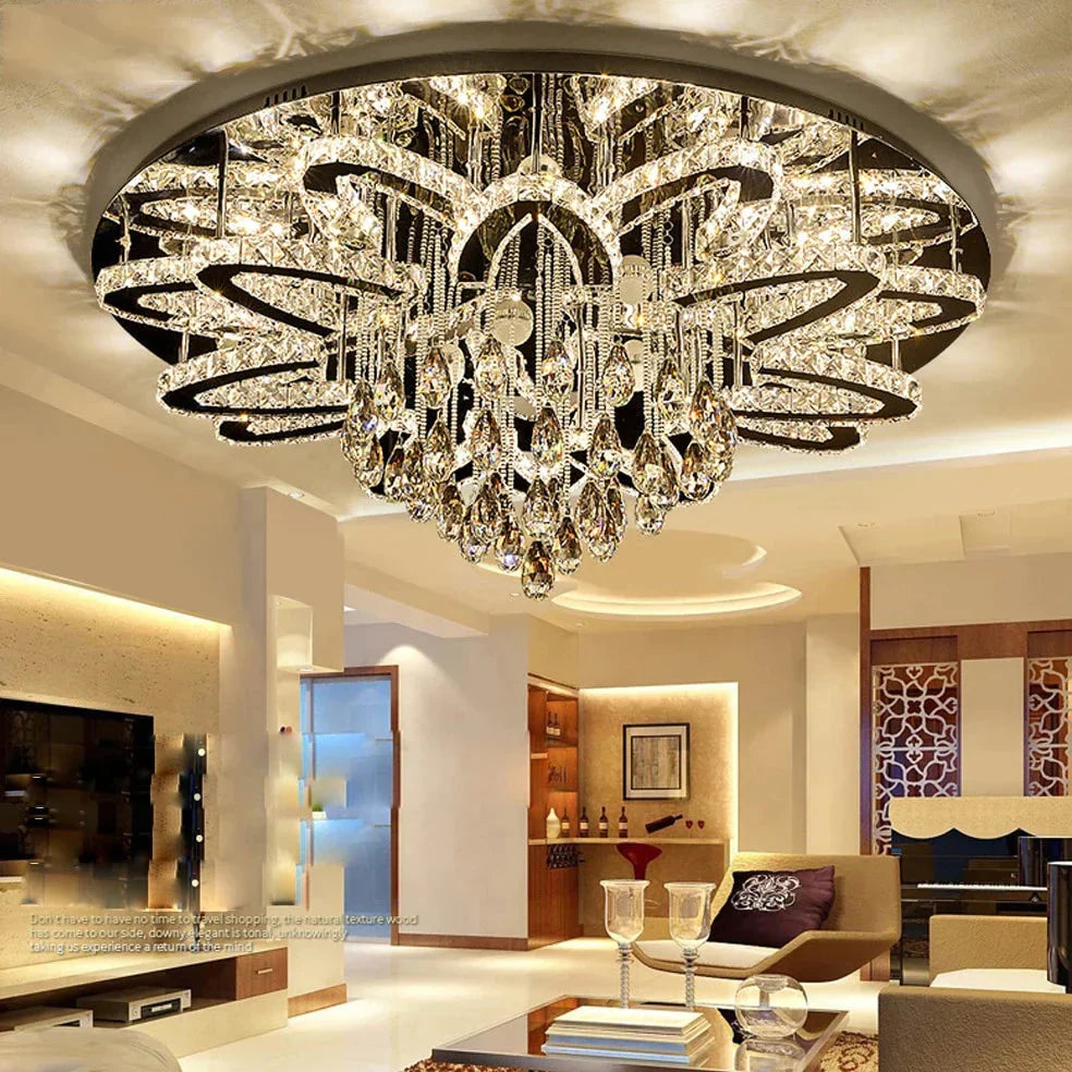 Led Modern Crystal Stainless Steel Round Dimmable Rgb Chandelier Lighting Lamparas De Techo For