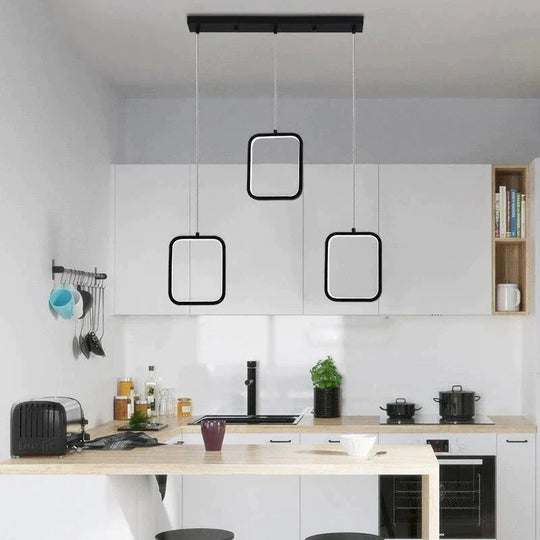 Modern Led Pendant Lights With Long Round Chassis Lamps For Dining Room White Black Iron Hanging