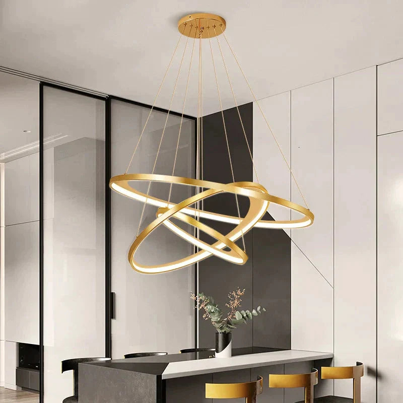 Golden Living Room Chandelier Post Modern Minimalist Atmosphere Light Luxury Nordic Art Ring