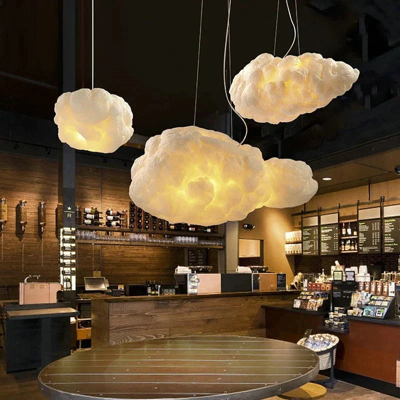 Creative White Cloud Pendant Lamp Silk Cotton E27 Led Stairwell Lights For Coffee Shop Children Kids