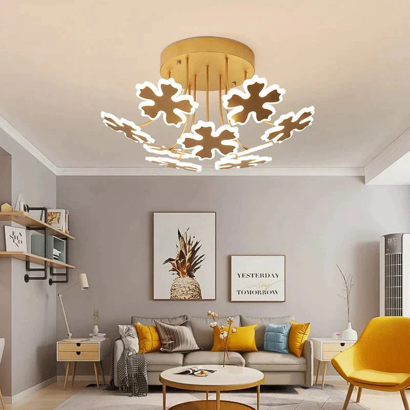 New Gold Coffee Color Design Led Pendant Lights For Bedroom Acrylic Flower Iron Body Modern Remote