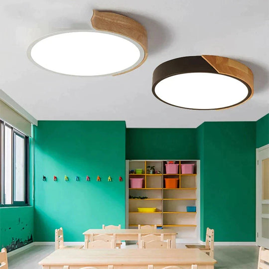 Led Discolor Ceiling Lamp Acrylic Wooden Round Multicolor 18W Surface Mounted Lighting Fixtures