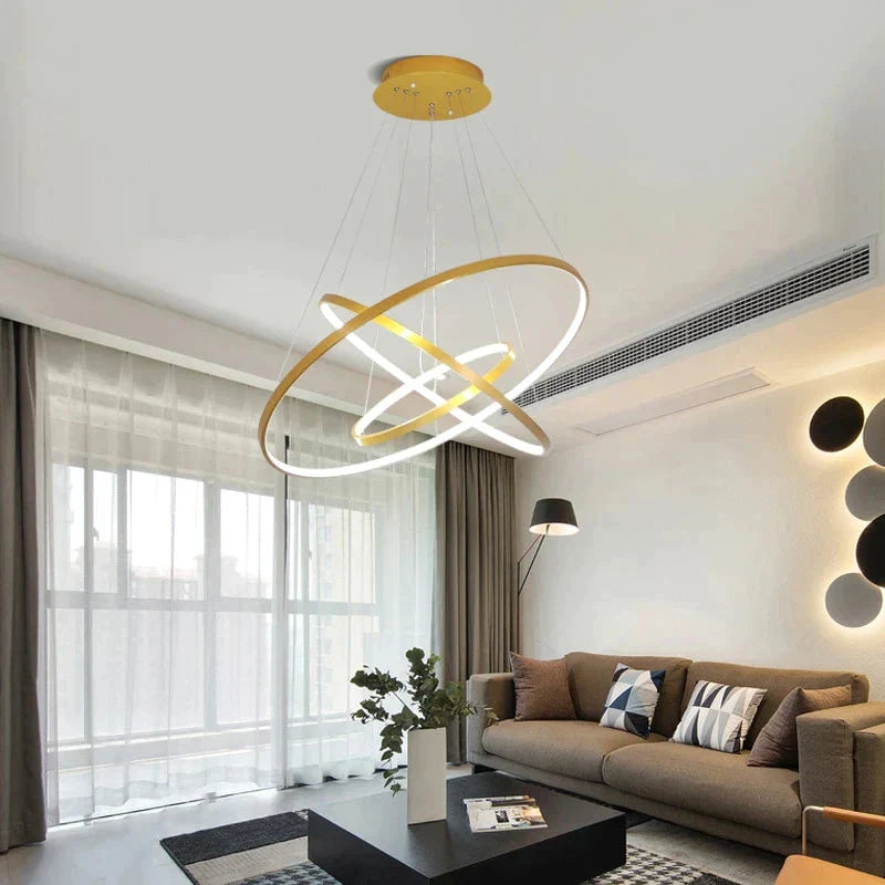 Lumulox Pendant Lights For Living Room Foyer 1/2/3 Circle Rings Acrylic Aluminum Body Led Lamp