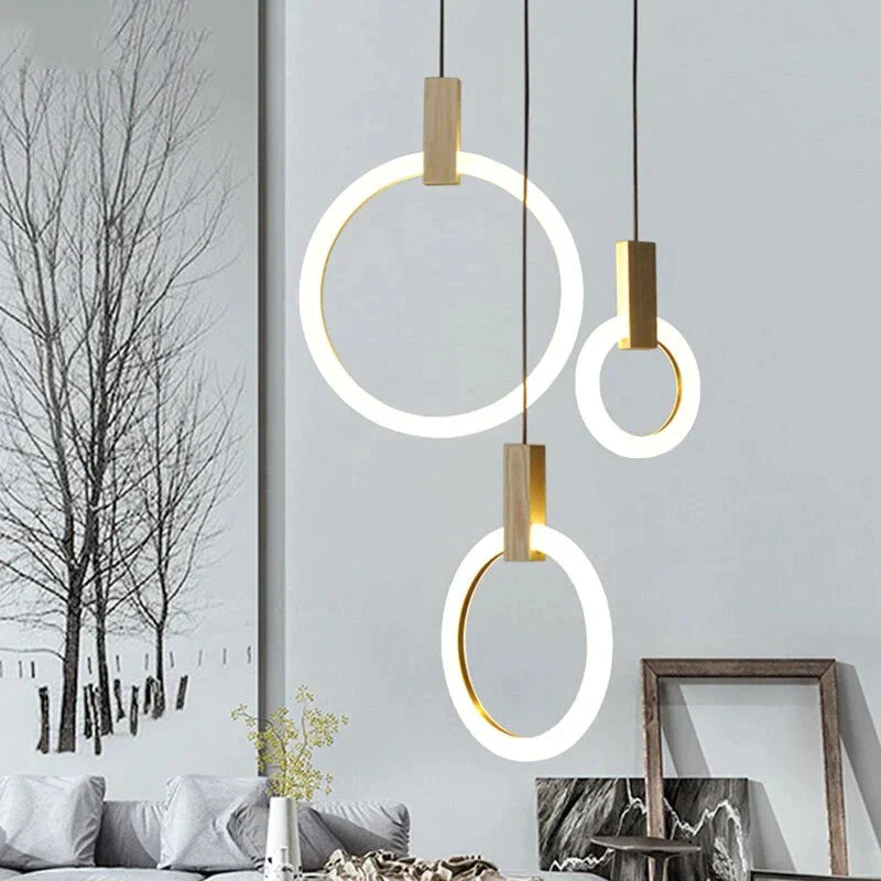 Ring Shaped Wooden Led Pendant Lights Bedroom Lamp Dining Room Indoor Home Decor Wood Hanging