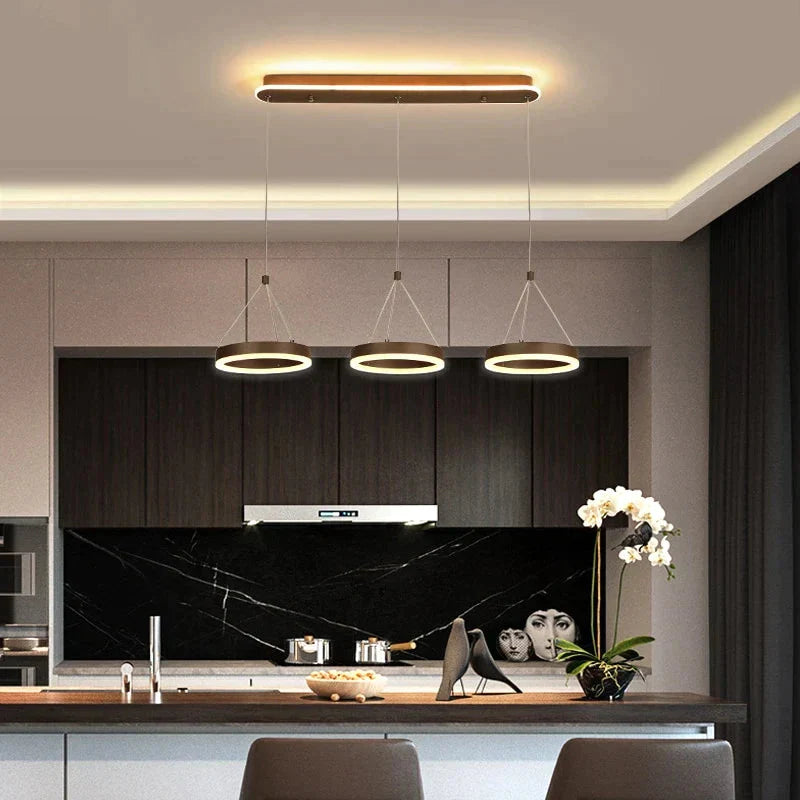 Coffee Led Pendant Light Kitchen Dinning Room Backside Lighting 3 Heads Round Acrylic Lamp Lustres