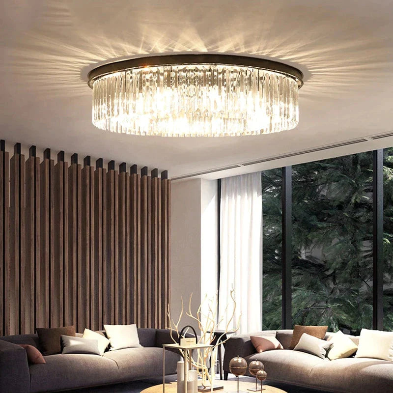 Modern Crystal Ceiling Lamp Living Light Bedroom Classic Round Lamps Black Base Led Fixtures Dining