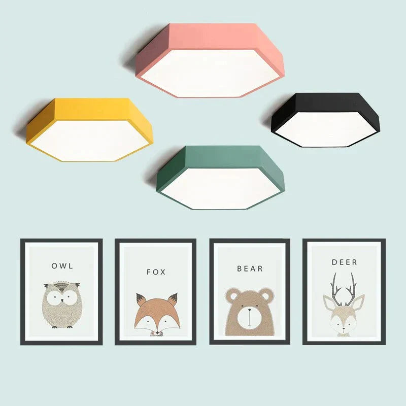 Led Ceiling Lamp Macaron 7 Color 15W Hexagon Surface Mounted Living Room Study Bedroom Nordic Light