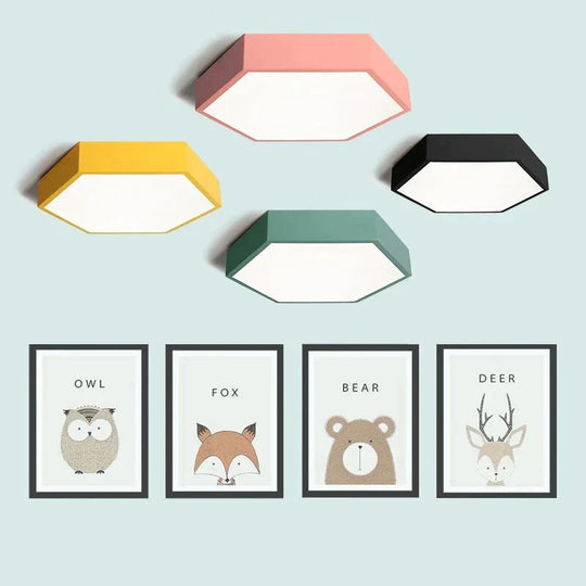 Led Ceiling Lamp Macaron 7 Color 15W Hexagon Surface Mounted Living Room Study Bedroom Nordic Light