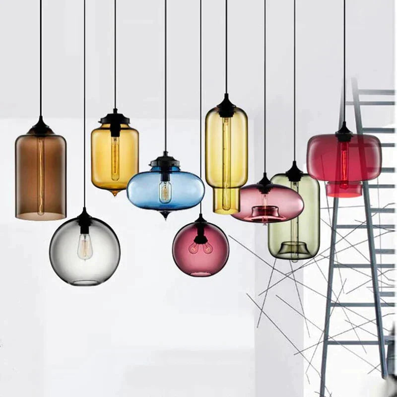 Nordic Modern Colorful Glass Bowl Pendant Lights E27 Loft Hanging Lamps For Kitchen Living Room