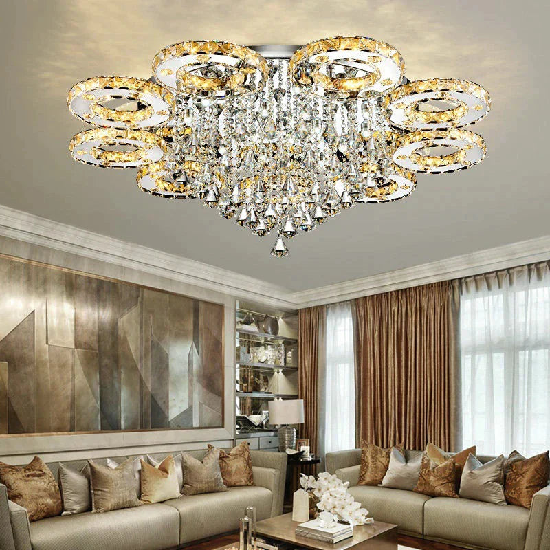 Modern Led Crystal Ceiling Lights For Living Room Luxury Lamp Bedroom Fixture Dining Silver