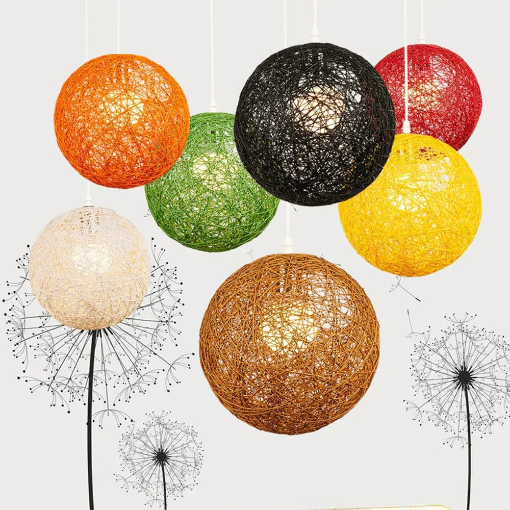 European E27 Led Hemp Ball Pendant Lights Rattan Lamp Creative Personality Bar Restaurant Home