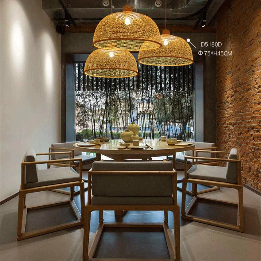 Vintage Bamboo Art Pendant Lights Wood Wicker Chinese Lamp Suspension Home Indoor Dining Room