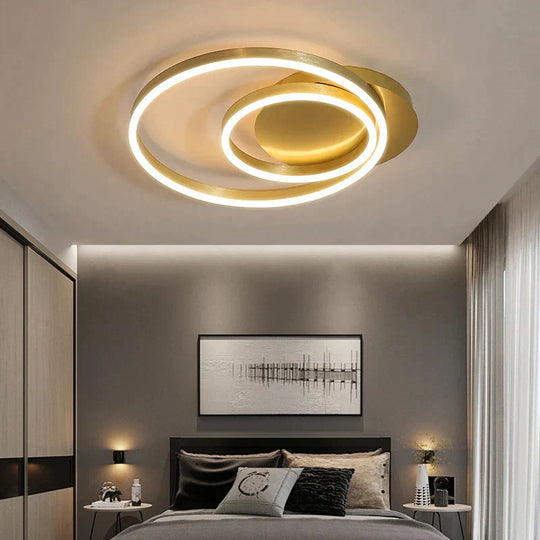 Golden Round Iron Led Ceiling Lights For Living Room Bedroom Indoor Home Lustre Lighting Fixtures