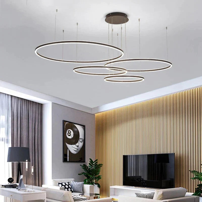 Nordic Led Pendant Lights Art Free Combination Rings Cord Lamp For Living Room Kitchen Cafe Bedroom