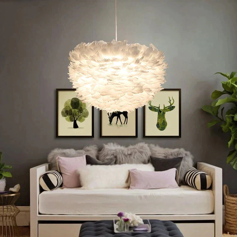 Loft Modern White Nature Goose Feather Pendant Lights Romantic E27 Led Lamps For Home Restaurant