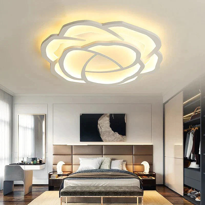 White Rose Led Ceiling Lights For Living Room Bedroom Dining Dimmable Kitchen Lamp Modern Creative