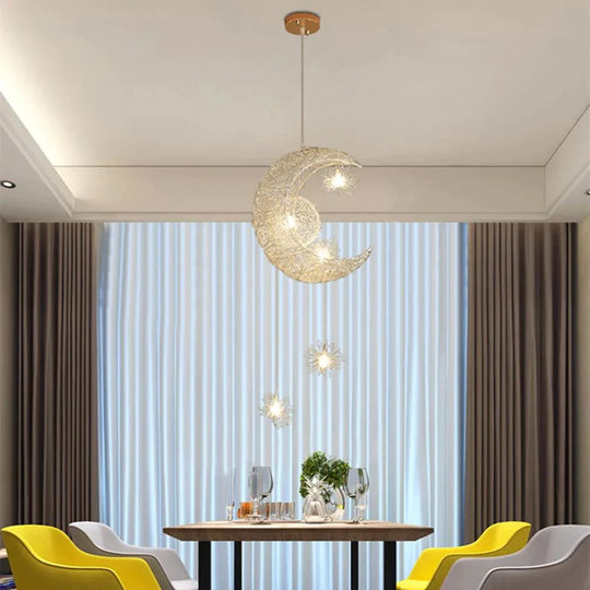 Modern Led Pendant Light For Living Room Bedroom Dining Room Hanging Lamp Moon Star Children