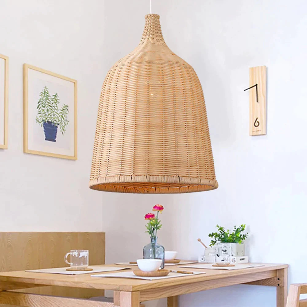 Hand Woven Rattan Pendant Light Japan Style Hanging Lamp E27 For Restaurant Bedroom Rustic Art