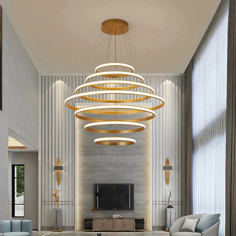 New Modern Led Pendant Lights Lliving Room Dining Black White Golden Coffee Rings Aluminum Body