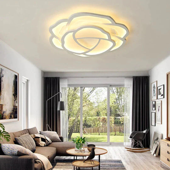 White Rose Led Ceiling Lights For Living Room Bedroom Dining Dimmable Kitchen Lamp Modern Creative