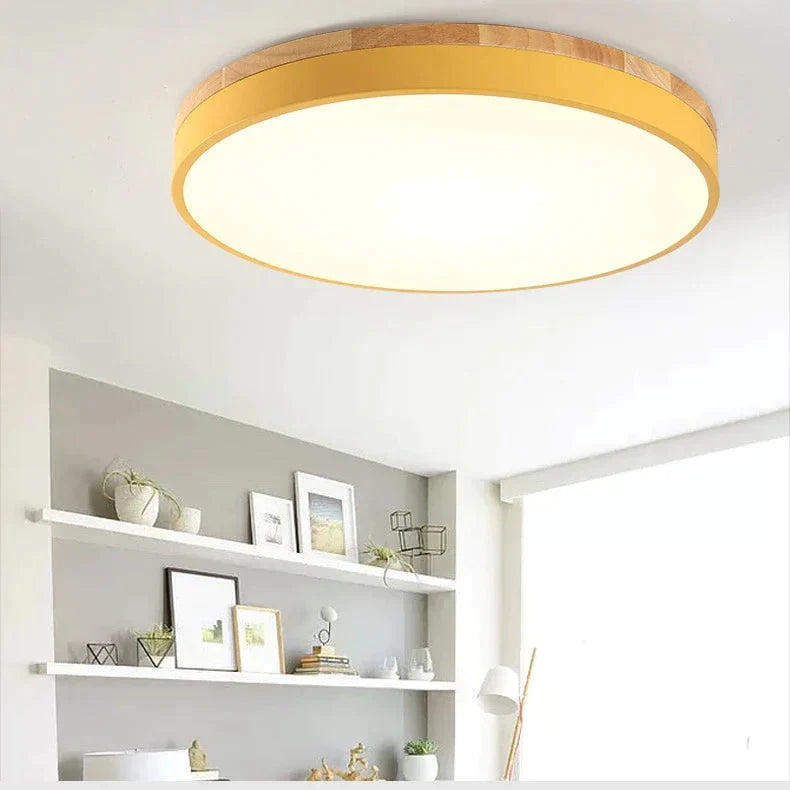 Modern Lamp Led Ceiling Lights Round Wooden Base Ironware And Acrylic Kitchen Bed Room Foyer Study