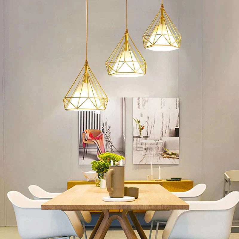 Gold Color Pendant Lights Triangle Shape Nordic Style 1Head/3Heads Hanging Lamp Simple Metal