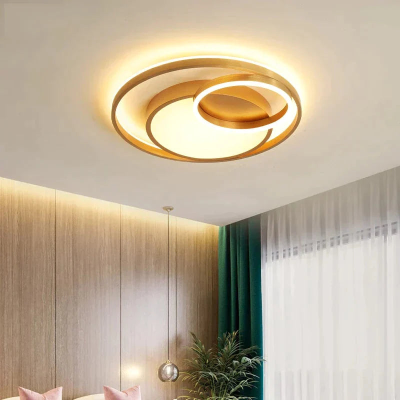 Modern Golden Round Led Ceiling Lamps Living Room Bedroom Dimmable Remote Control Acrylic Light