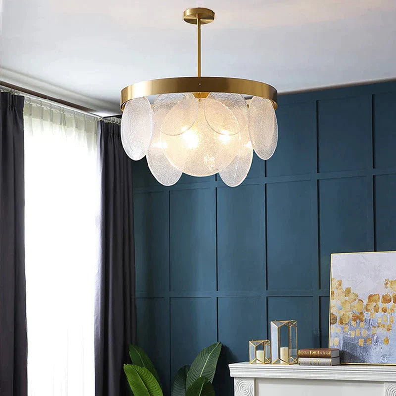 Luxury Brass Chandelier For Living Room Milky White Bubble Glass Plate Led Lamp Dining Modern