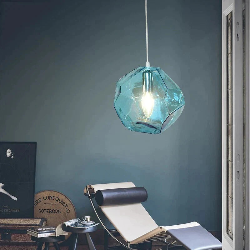 Modern Colored Glass Pendant Light E14 Led Lustrous Single Head Hanging Lamp For Kitchen Living