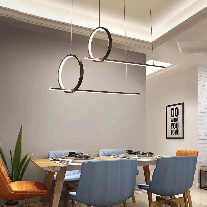 Modern Led Pendant Lights For Dining Room Kitchen Dimmable With Remote Black Aluminum Body Ceiling