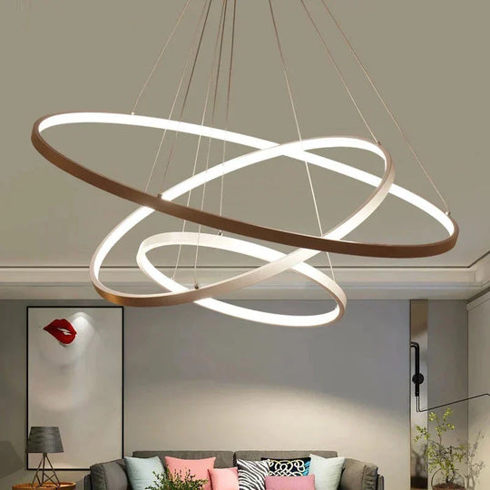 Modern Led Pendant Lights For Living Dining Room White Golden Coffee Black Circle Rings Aluminum