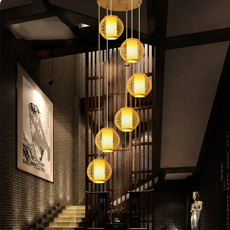 E27 Chandelier Staircase Loft Villa Creative American Bamboo Cage Attic Pick High Living Room