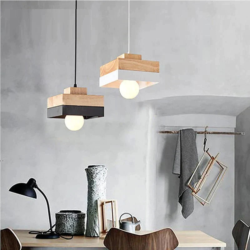 Wooden Nordic Pendant Lights For Home Lighting Modern Hanging Lamp Aluminum Lampshade Led Bulb