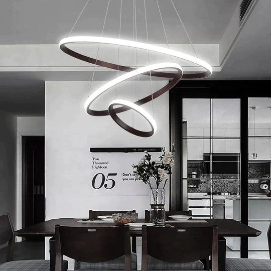 Modern Led Pendant Lights Hang Lamp Living Room Foyer White Coffee Black External Illumination Ring