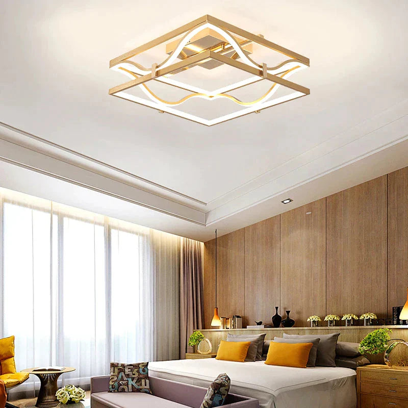 Led Ceiling Lights Gold Body Round/Square For Bedroom Support Remote Control Led Lamps