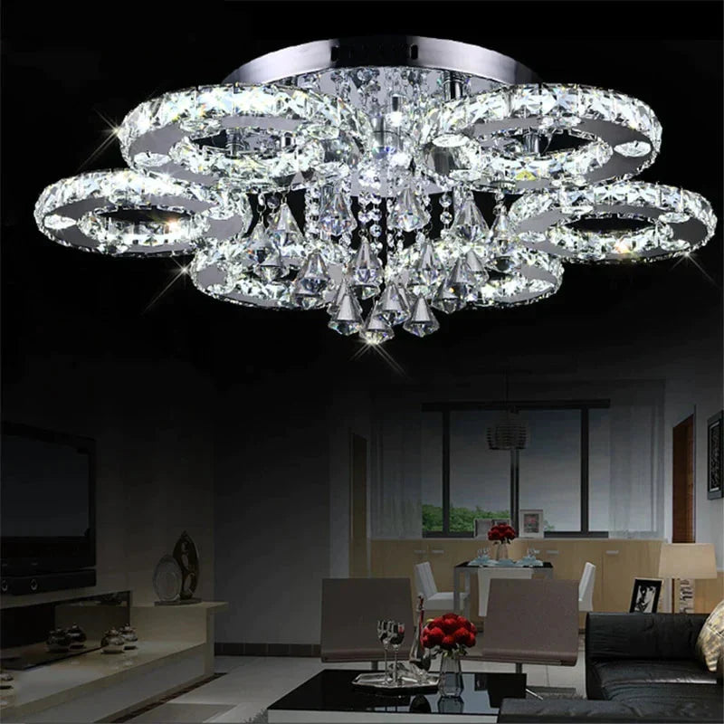 Modern Led Crystal Ceiling Lights For Living Room Luxury Lamp Bedroom Fixture Dining Silver