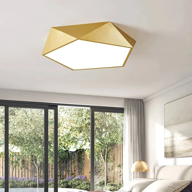 Modern Light Fixtures Ceiling Of Equilateral Indoor Lighting Gold Lampshade For Living Room Bedroom