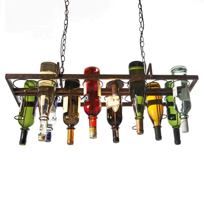 Loft Retro Hanging Wine Bottle Led Ceiling Iron Pendant Lamps E27 Led Lights For Living Room Bar