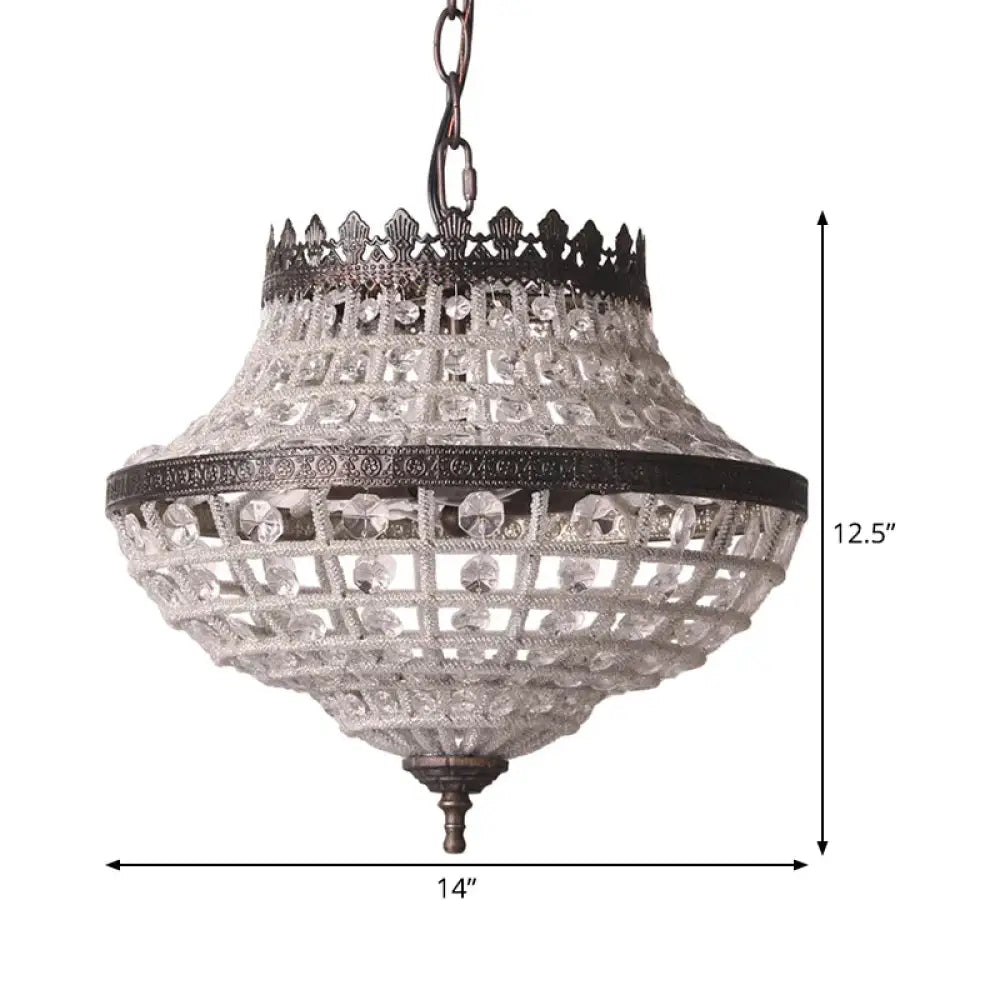 2 Bulbs Laser - Cut Ceiling Chandelier Traditional Crystal Suspended Lighting Fixture In Bronze