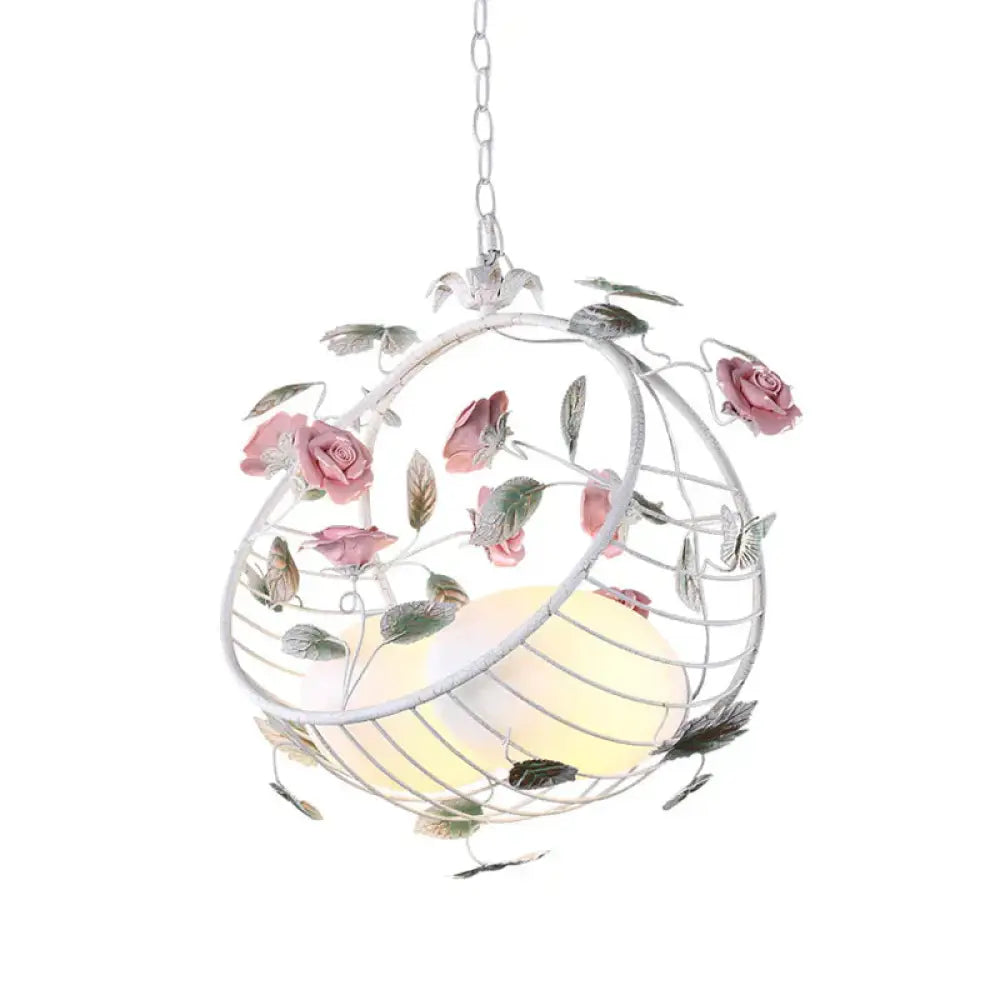 2 Lights Hanging Pendant Lamp Pastoral Living Room Chandelier With Bird Egg White Glass Shade