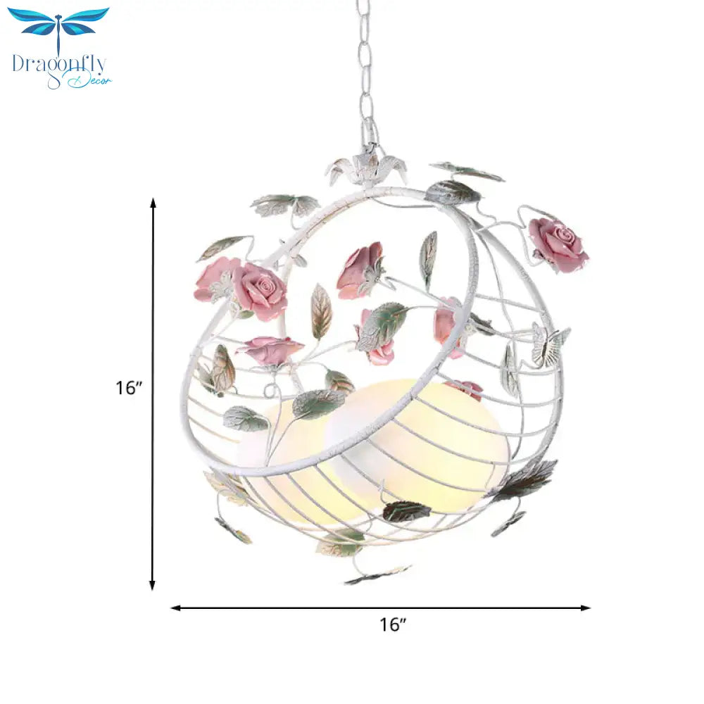 2 Lights Hanging Pendant Lamp Pastoral Living Room Chandelier With Bird Egg White Glass Shade
