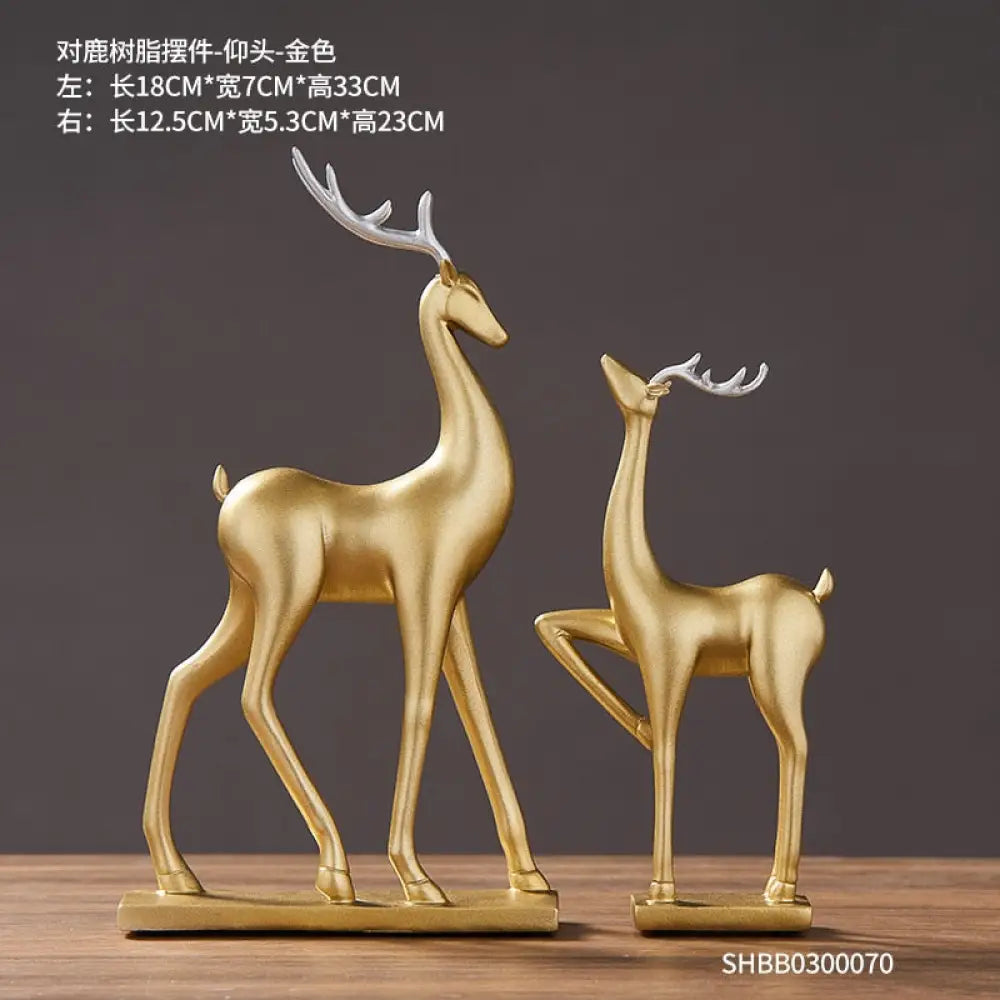 2 Piece - Luxury Golden Horse And Elk Figurines: Resin Animal Sculpture For Elegant Home Decor H -