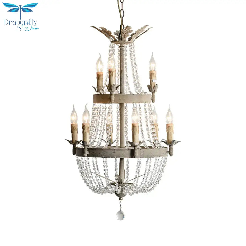 2 - Tier Double Height Modern Clear Crystal 9 Heads Chandelier