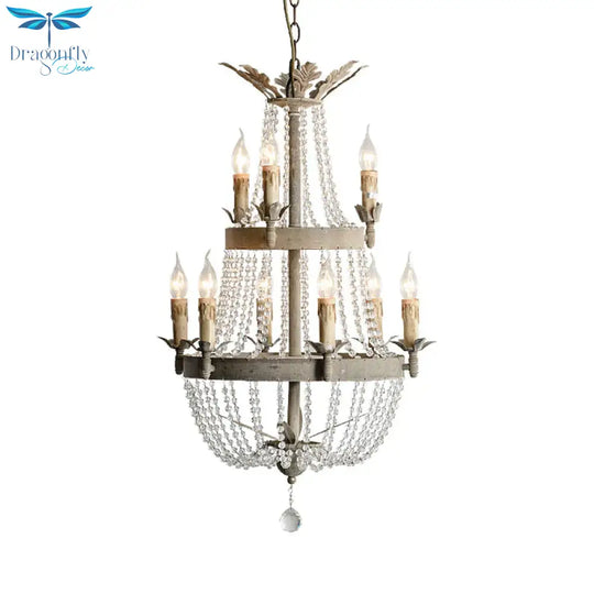 2 - Tier Double Height Modern Clear Crystal 9 Heads Chandelier